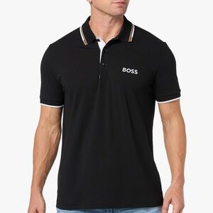 Boss Men's Polo Shirt in Black with White Accents
